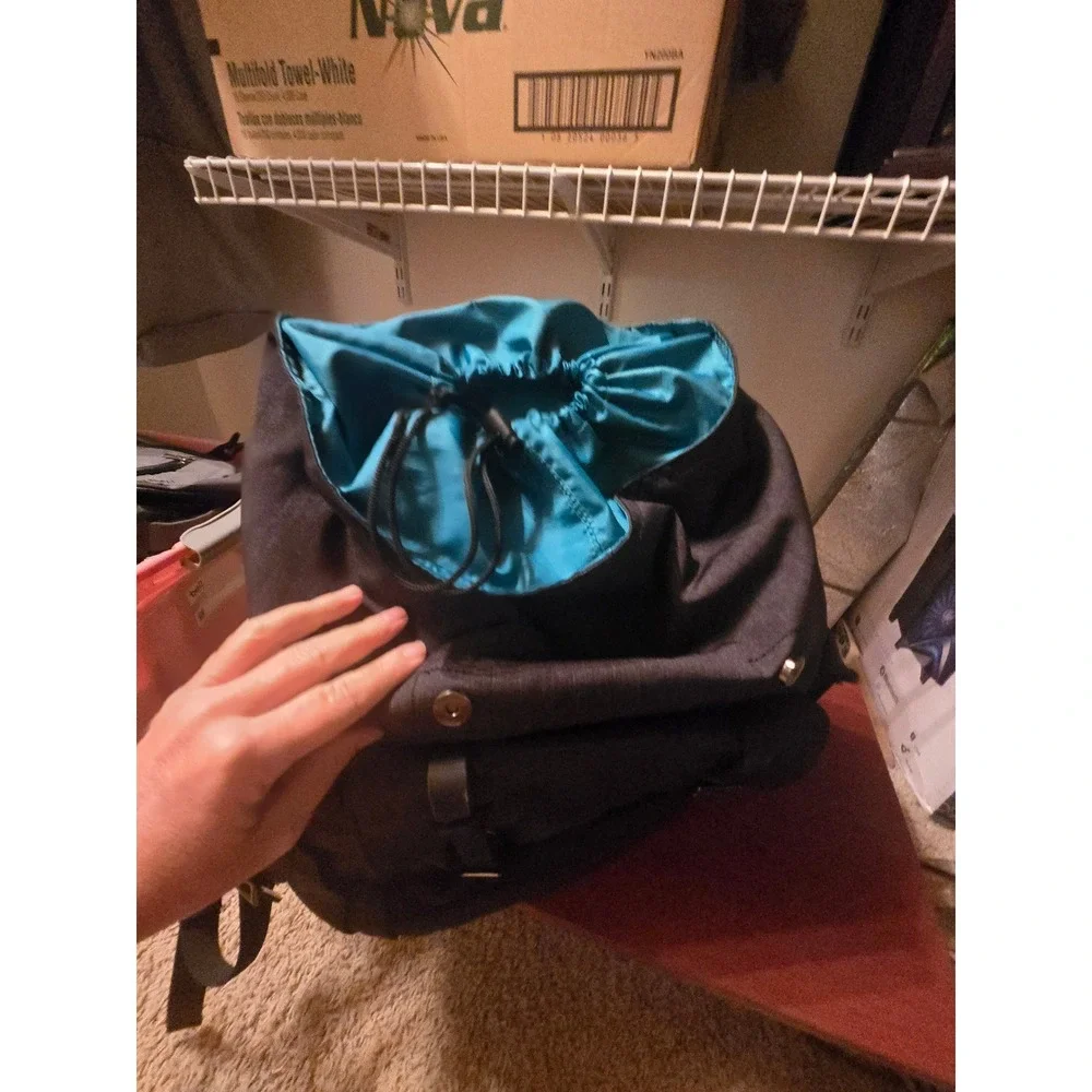 Charcoal Grey Canvas Rucksack Backpack with Teal Lining‎ and Laptop Sleeve.